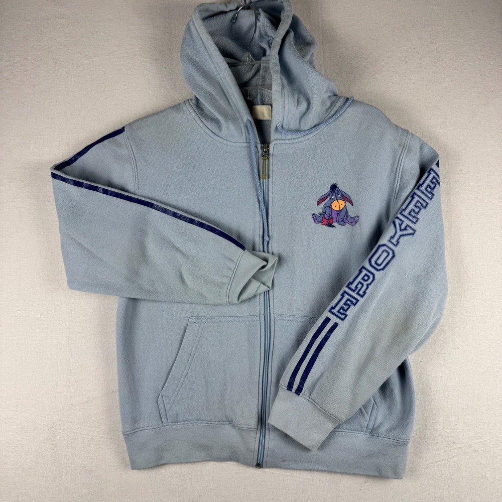 Disney Eeyore Full Zip Hoodie Light Blue Vintage Graphic Sweatshirt Medium